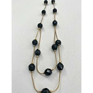 Worthington Estate Choker Collar Double Layer Necklace Gold Tone Black Beaded